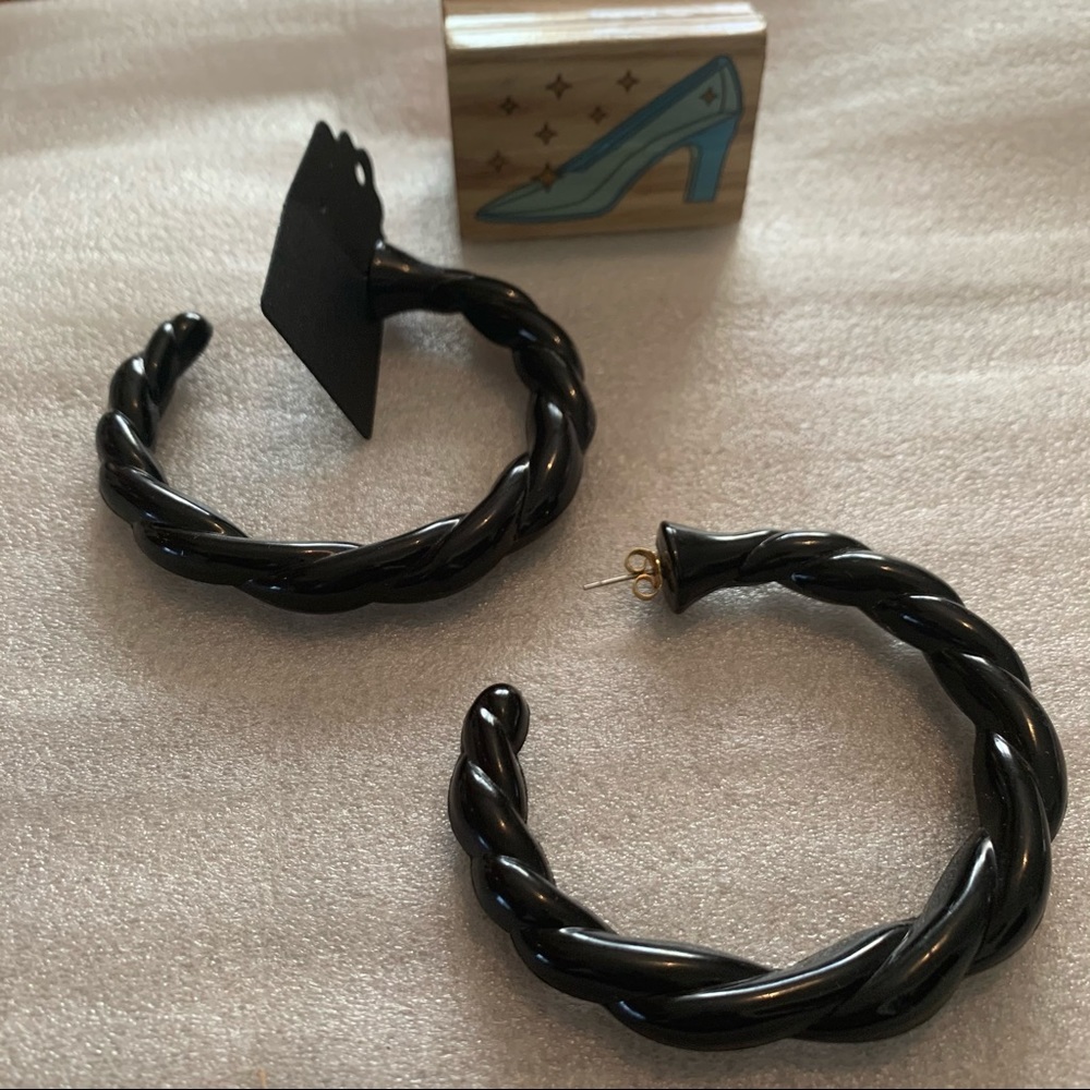 Vintage Boho Chucky Twist Plastic Pave Hoop Earrings